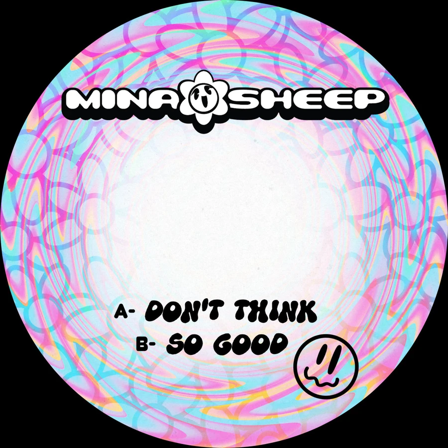 A psychedelic swirl of colors with a smiley face in the corner.